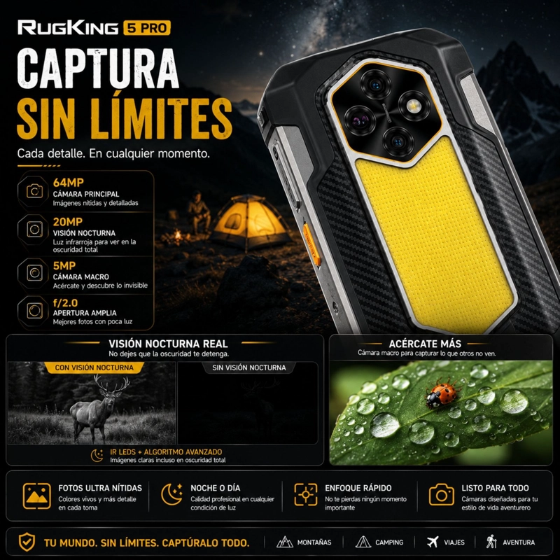 CELULAR RUGGED ULEFONE RUGKING 5 PRO BATERIA 20000MAH 256GB 16GB - 5