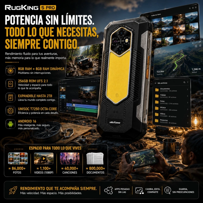 CELULAR RUGGED ULEFONE RUGKING 5 PRO BATERIA 20000MAH 256GB 16GB - 7