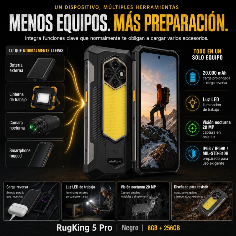 CELULAR RUGGED ULEFONE RUGKING 5 PRO BATERIA 20000MAH 256GB 16GB - 9