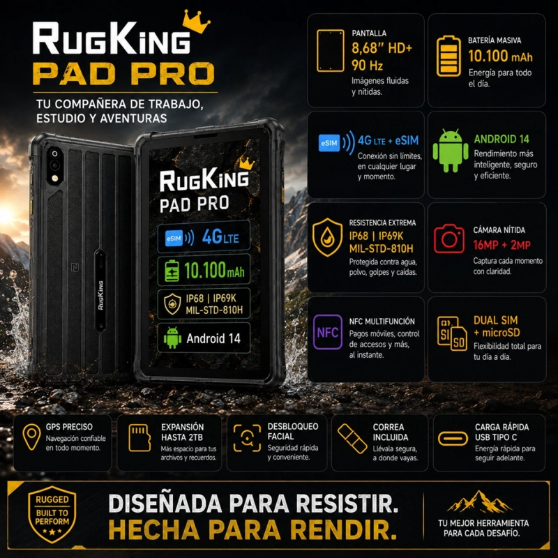 TABLET RUGGED ULEFONE RUGKING PAD PRO 4G COMPACTA 128GB 24GB - 2