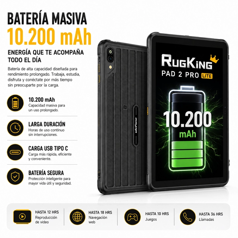 TABLET RUGGED ULEFONE RUGKING PAD 2 PRO LITE 4G 128GB 16GB - 6