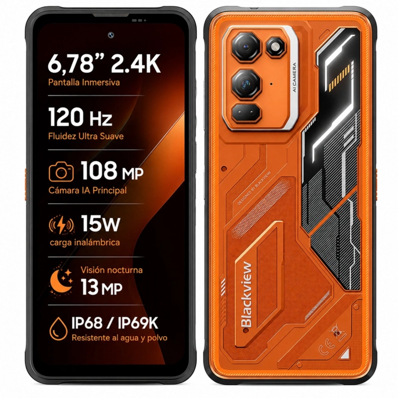 CELULAR RUGGED BLACKVIEW FORT 200 NARANJO 256GB 108MP 24GB