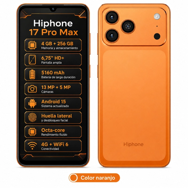 SMARTPHONE HOTWAV HIPHONE 17 PRO MAX 4G 4GB 256GB NARANJO - 1