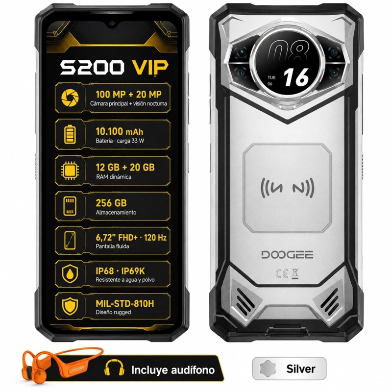 CELULAR RUGGED DOOGEE S200 VIP 5G 12GB 256GB PLATA - 1