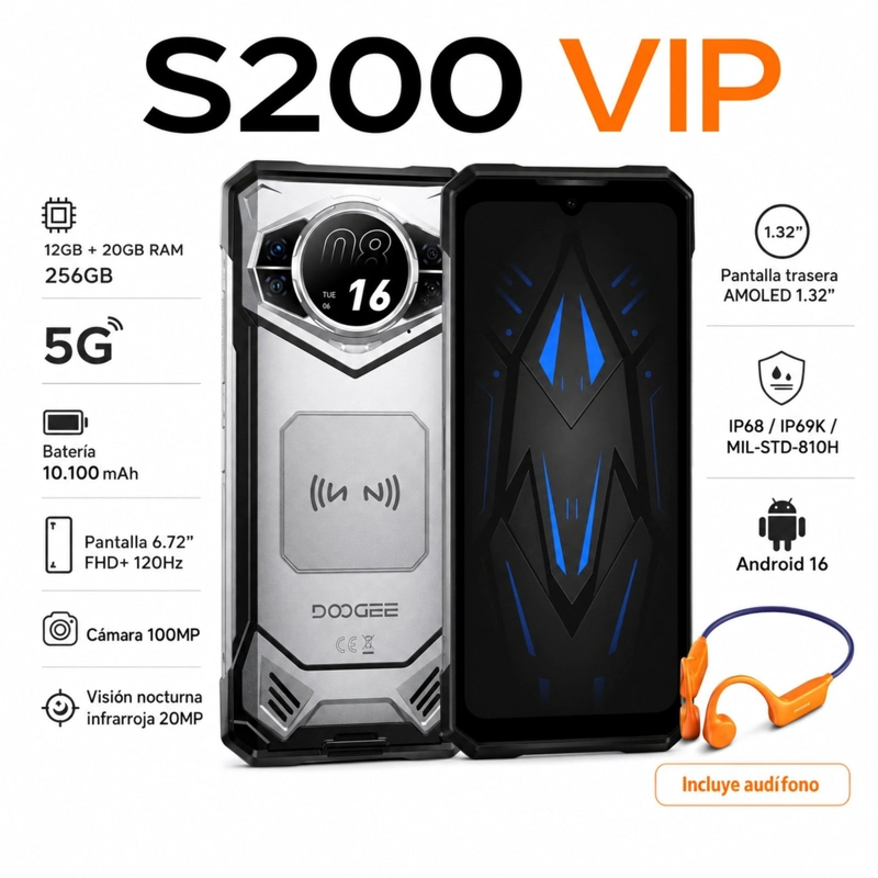 CELULAR RUGGED DOOGEE S200 VIP 5G 12GB 256GB PLATA - 2