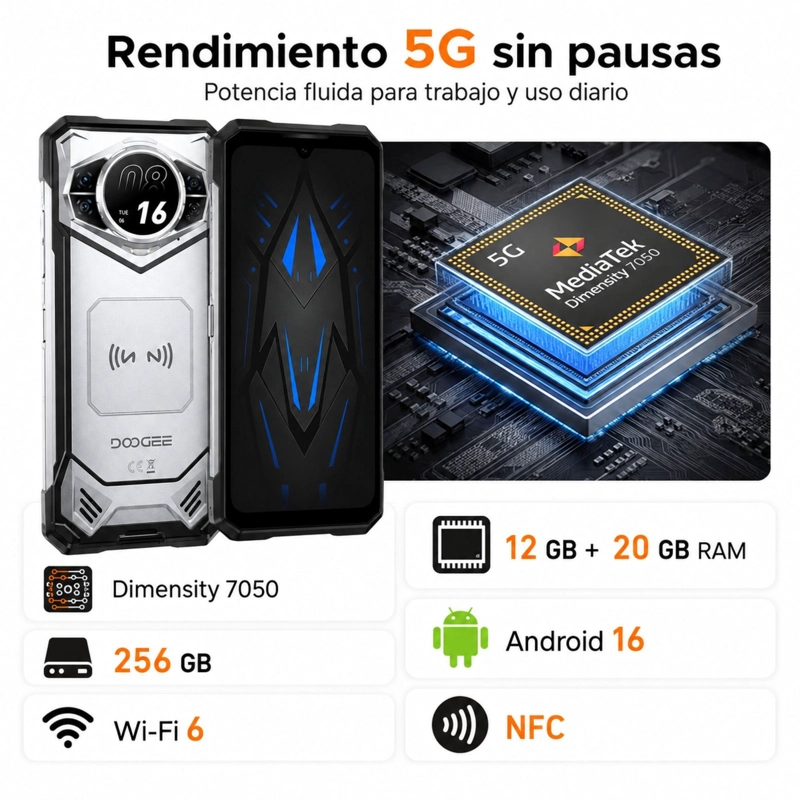 CELULAR RUGGED DOOGEE S200 VIP 5G 12GB 256GB PLATA - 5