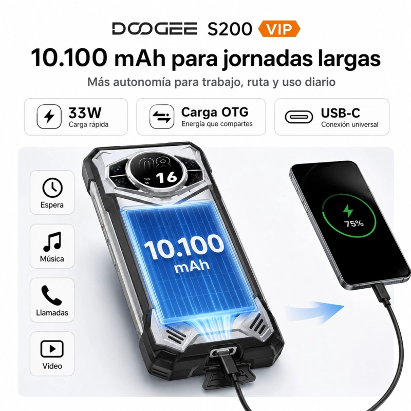 CELULAR RUGGED DOOGEE S200 VIP 5G 12GB 256GB PLATA - 6
