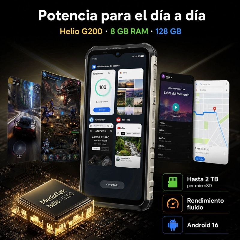 CELULAR RUGGED ULEFONE ARMOR 22 PRO 4G 8GB 128GB ESIM NEGRO - 7