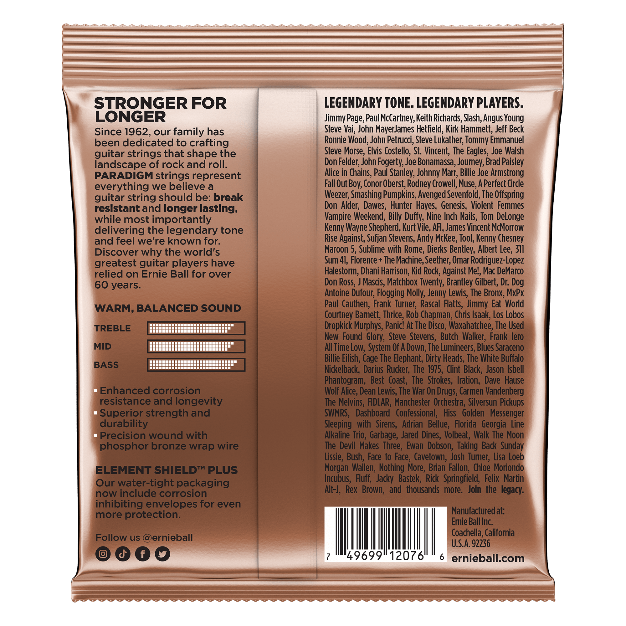 CUERDAS ERNIE BALL 2076 FOLK PARADIGM MED LIGHT PHOSP. 12/54 - 2