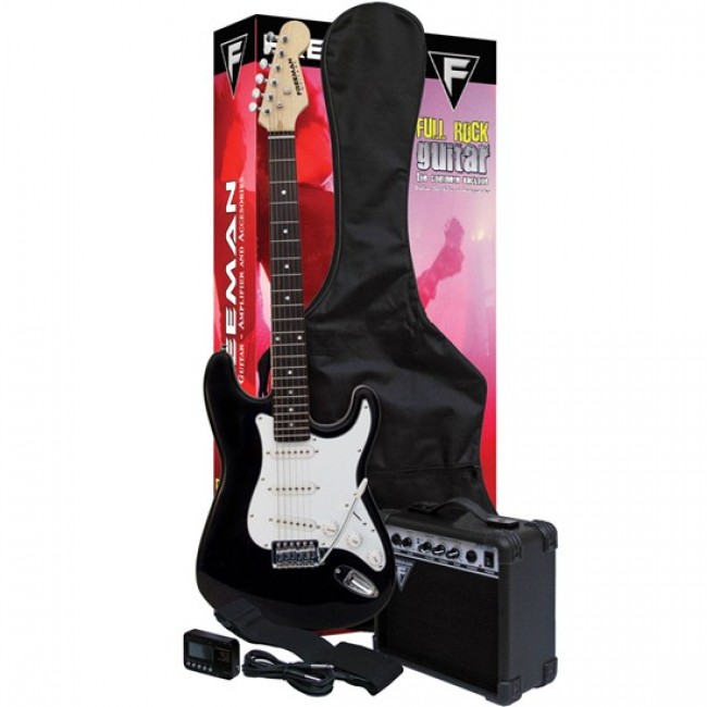 PACK DE GUITARRA ELÉCTRICA STRATOCASTER FREEMAN FULL ROCK NEGRO - 1