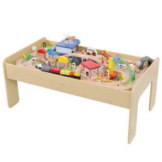 MESA EDUCATIVA CON PISTA DE TRENES DE MADERA - 1