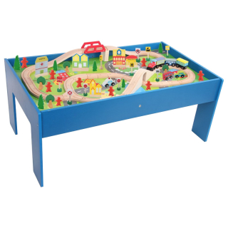 MESA EDUCATIVA AZULCON PISTA DE TRENES DE MADERA - 1