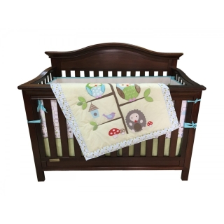 SET ROPA DE CUNA BUHOS 4 PIEZAS TELAS ALGODÓN - PRIMAVERA VERANOS | Verde - 1