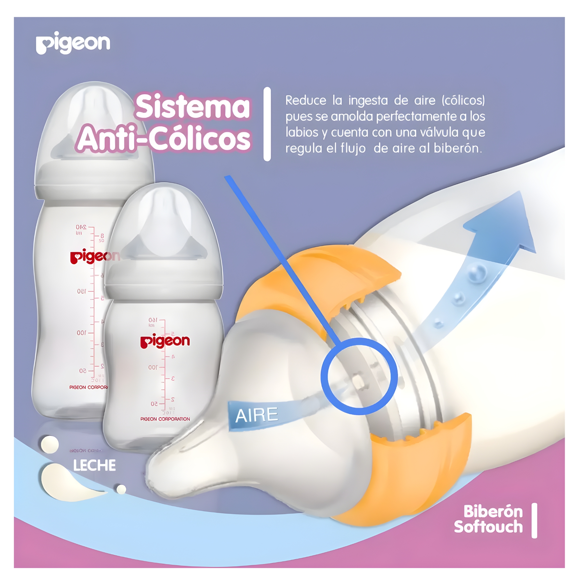 MAMADERA PIGEON 862 160ML 0 A 3 MESES SOFTOUCH POLIPROPILENO TRANSPARENTE - 6