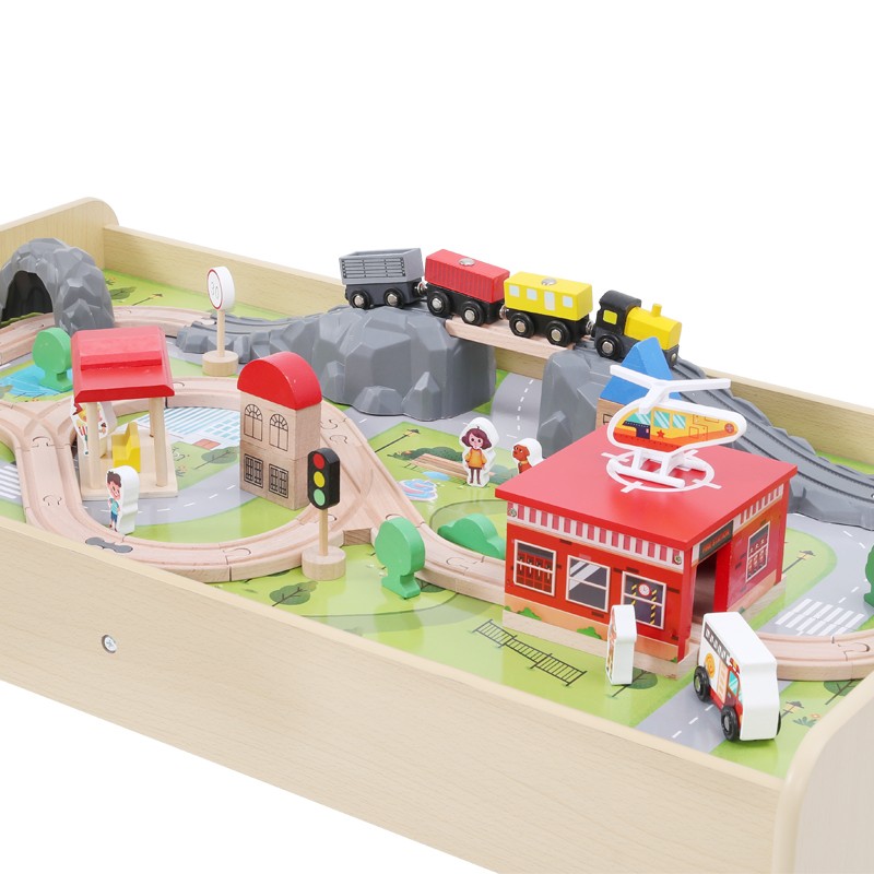 MESA PELLITOS TNWX-8175 EDUCATIVA CON PISTA TRENES MADERA 57 PIEZAS MULTICOLOR - 5