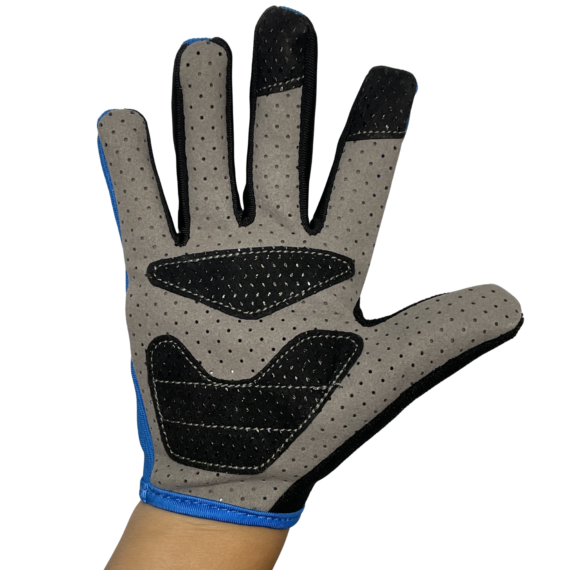 GUANTE BICICLETA NIÑOS PALM CUERO GENUINO Y SILICONA  TALLA 8 AZUL - 3