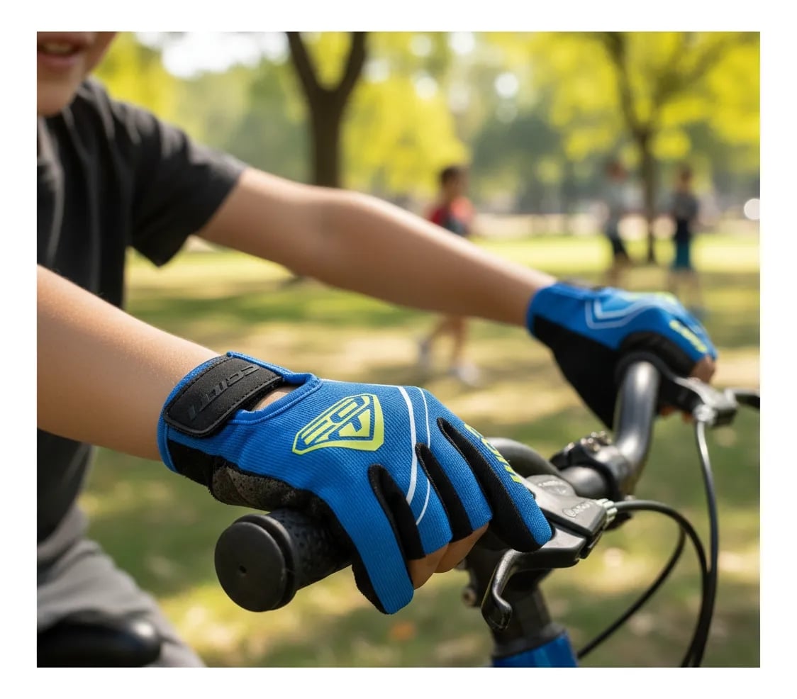 GUANTE BICICLETA NIÑOS PALM CUERO GENUINO Y SILICONA  TALLA 8 AZUL - 4