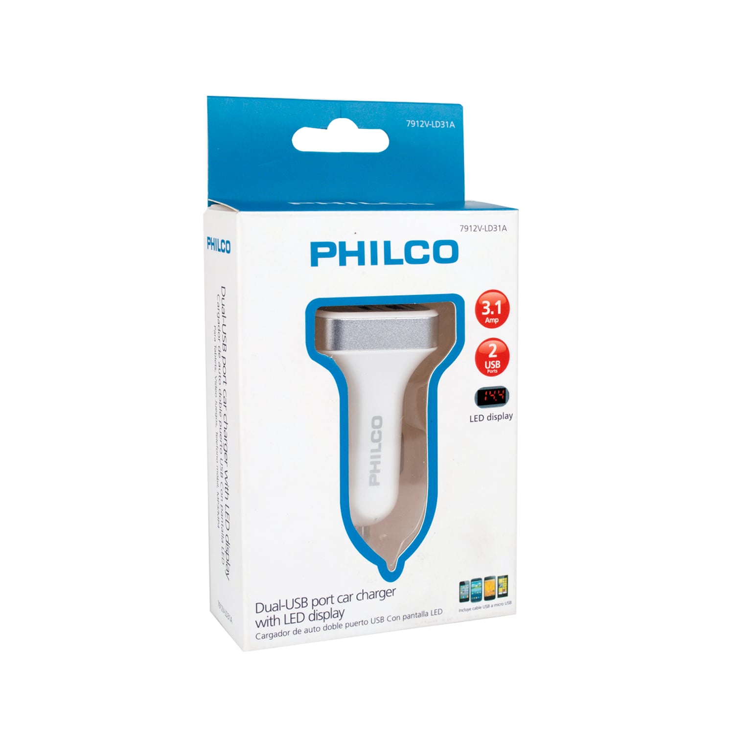 CARGADOR AUTO DOBLE USB CON PANT LED - 2