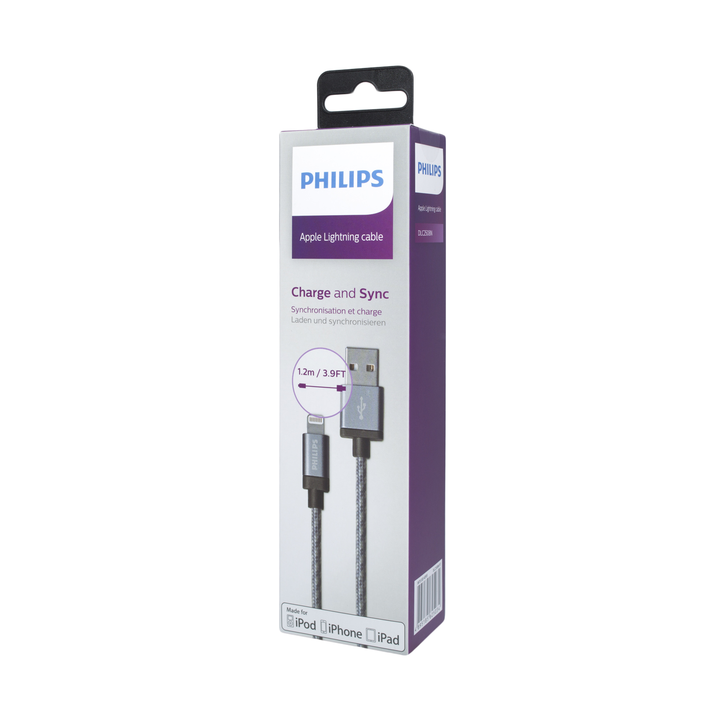 CABLE IPHONE PHILIPS DLC2508N 1.2 MTS TRENZADO GRIS - 2