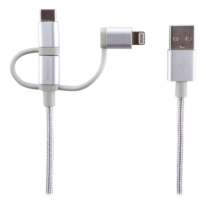 CABLE PHILIPS 3 EN 1 IPH/AND/USBC SILVER DLC2608SR/97 - 2