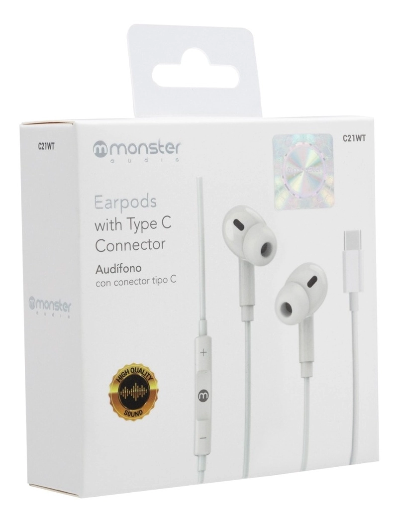 AUDÍFONOS MONSTER AUDIO MANOS LIBRES C21WT BLANCO CONECTOR TIPO C - 5