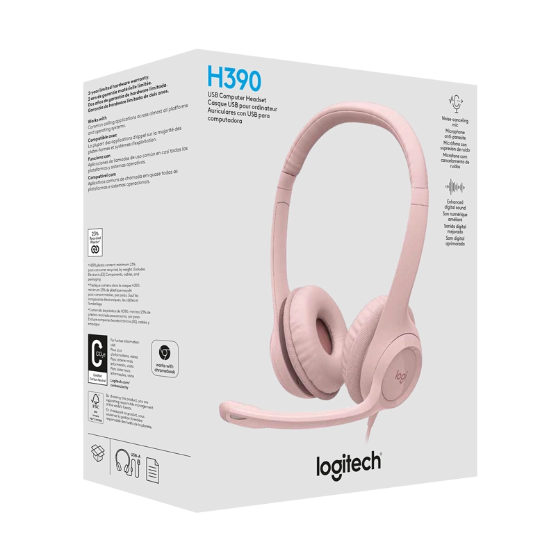 AUDÍFONOS LOGITECH HEADSET 981-001280 USB H390 ROSADO - 6