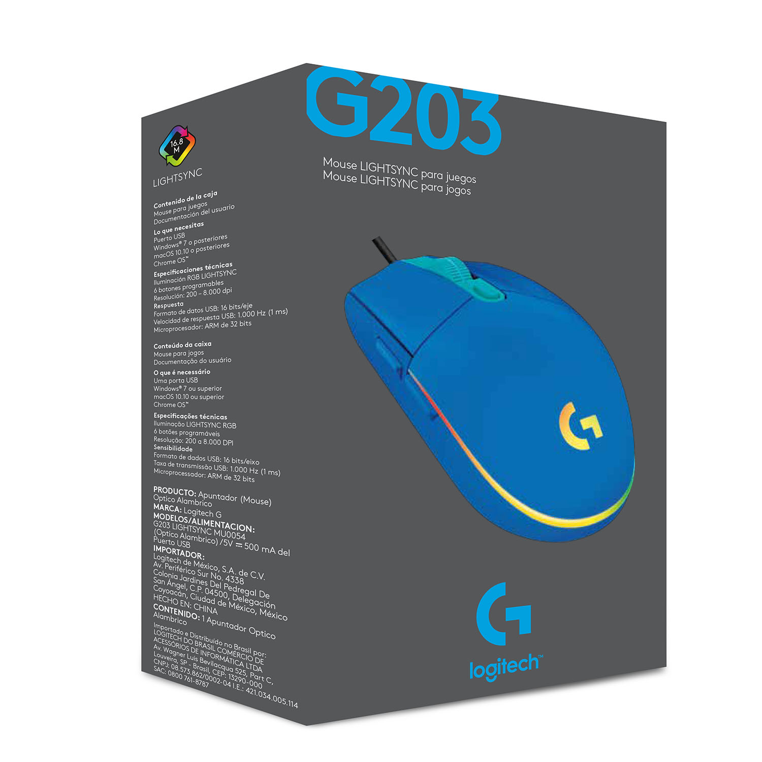 MOUSE LOGITECH G203 LIGHTSYNC BLUE - 5
