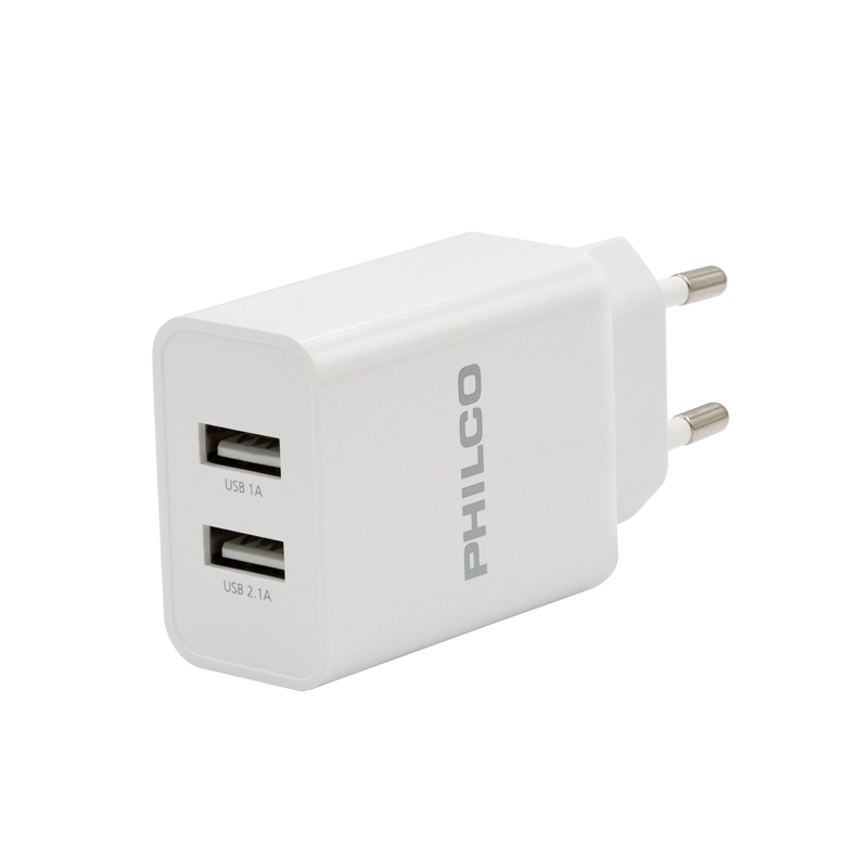 CARG. DE PARED 2.1 A DOBLE USB C/CABLE IPHONE R1090 BLANCO - 1