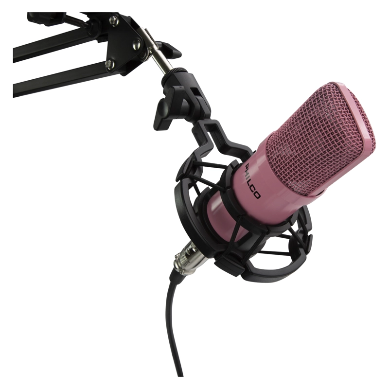 KIT STUDIO MICROPHONE PHILCO C/SOP/POP/STAND/USB SOUND CARD ROSADO - 1