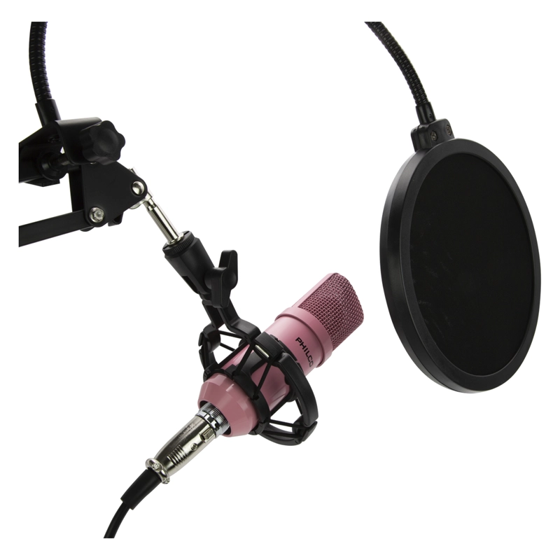 KIT STUDIO MICROPHONE PHILCO C/SOP/POP/STAND/USB SOUND CARD ROSADO - 2