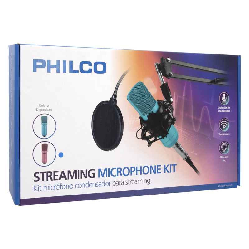 KIT STUDIO MICROPHONE PHILCO C/SOP/POP/STAND/USB SOUND CARD ROSADO - 5