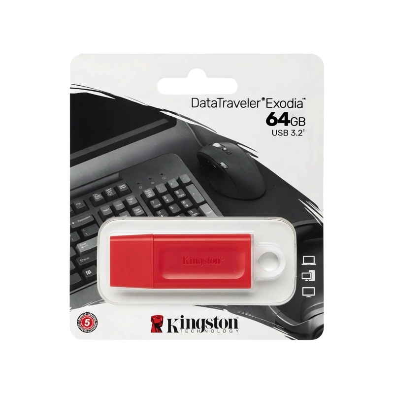 ADAPTADOR KINGSTON DTX/64GB PENDRIVE EXODIA 3.2 -64GB ROJO - 3