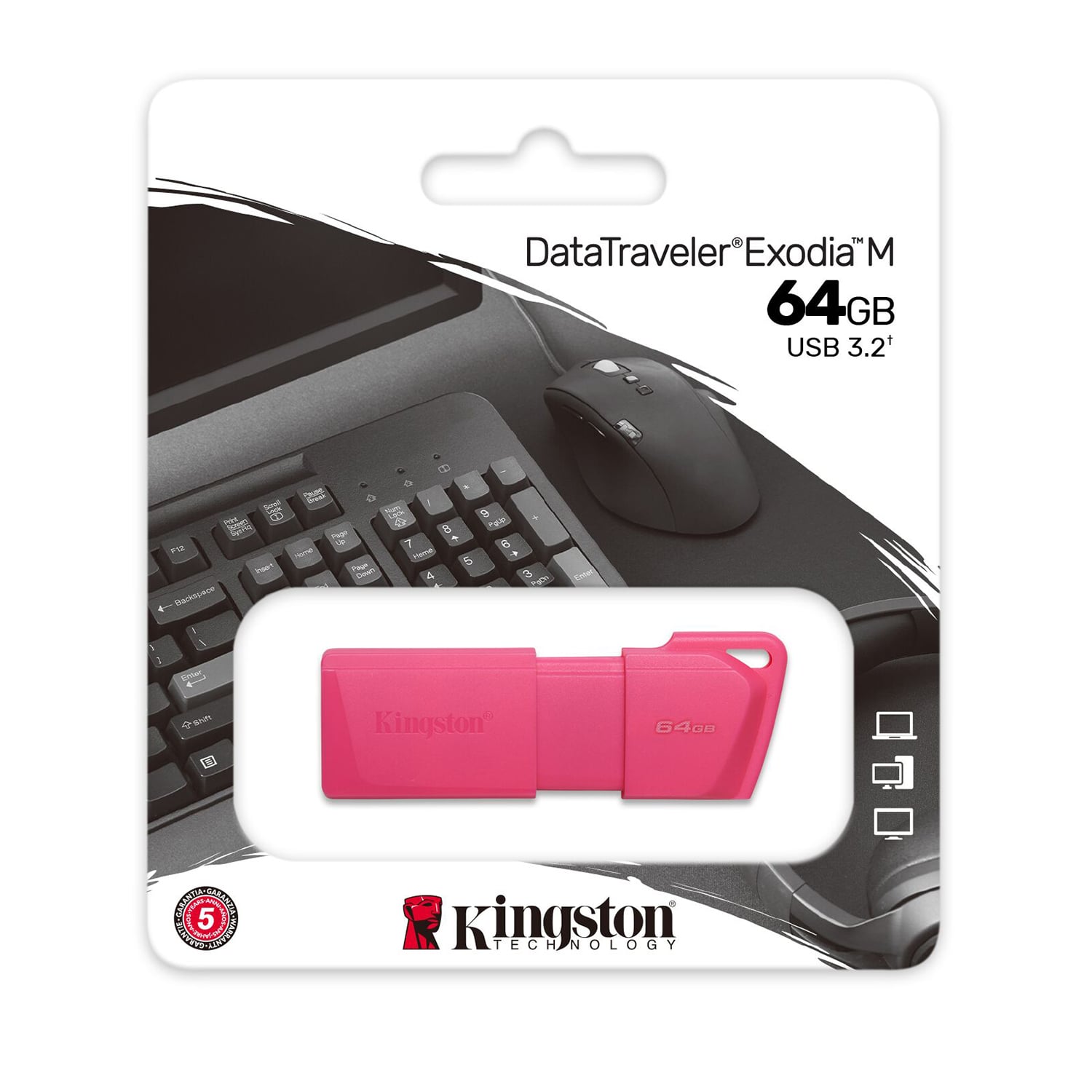 ADAPTADOR KINGSTON DTXM NEON 64GB PENDRIVE NEON ROSADO 64GB 3.2 - 4