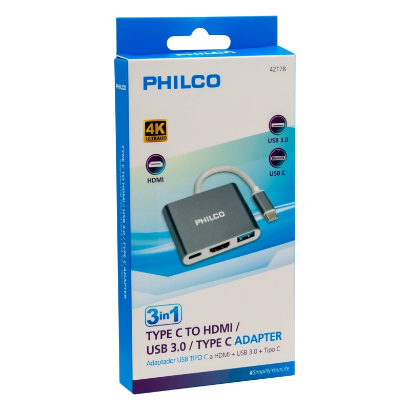 3 EN 1 ADAPTADOR USB TIPO C A HDMI + USB3.0 PHILCO - 1