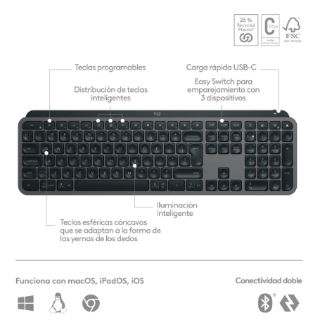 TECLADO LOGITECH 920-011561 MX KEYS S GRAFITO ESPAÑOL - 5