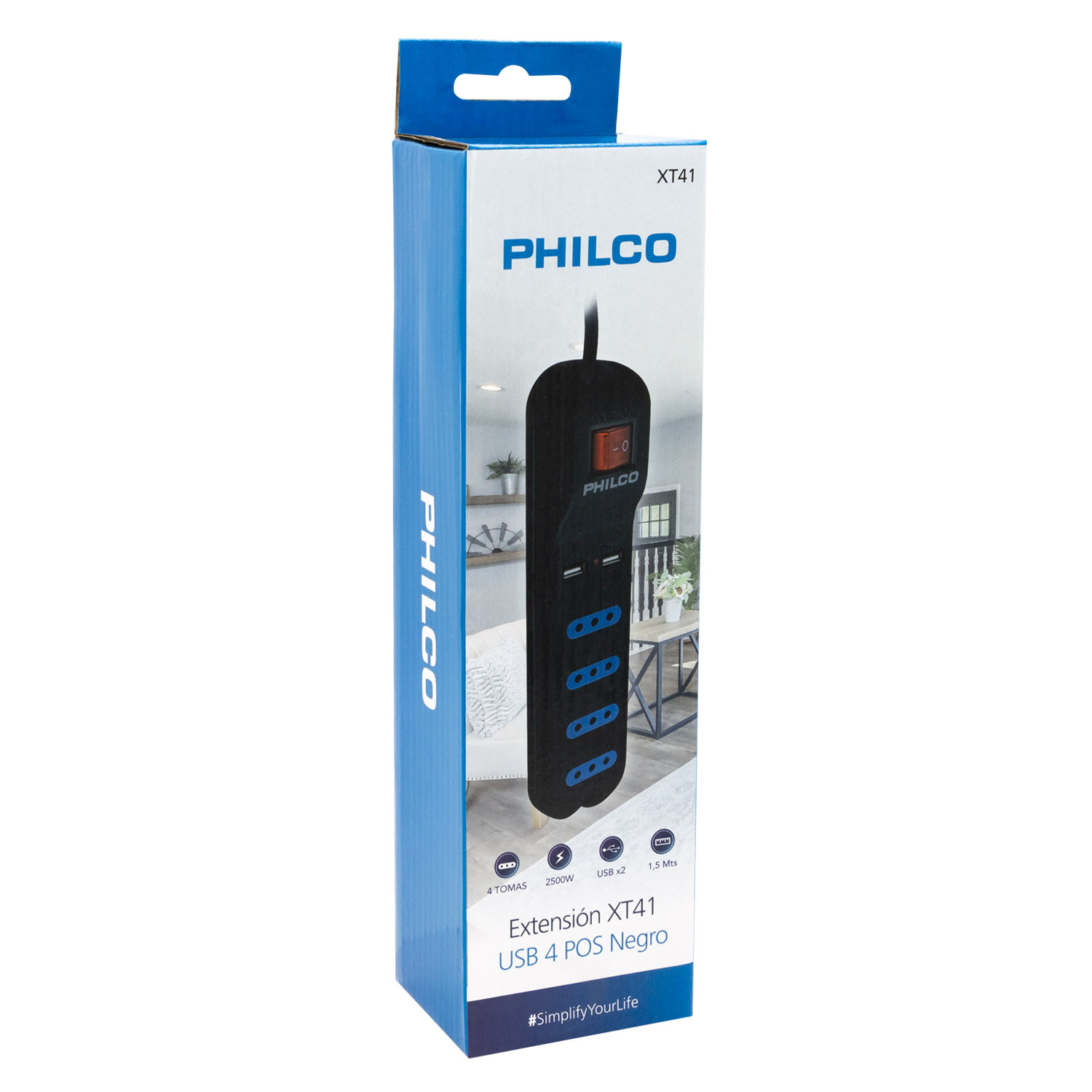 EXTENSION PHILCO 285936 XT41 USB 4 POS NEGRO - 3