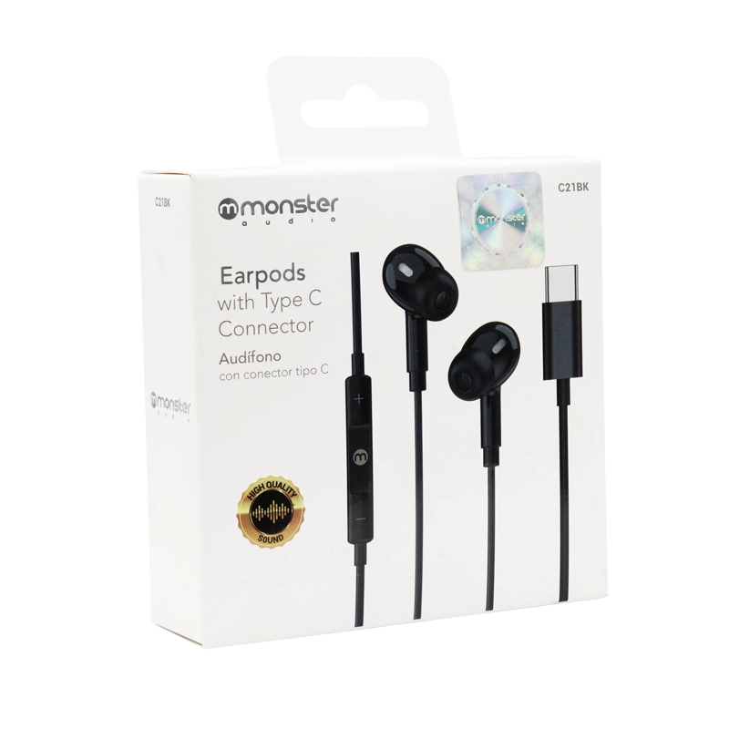 AUDÍFONOS MONSTER AUDIO MANOS LIBRES C21WT  NEGRO CONECTOR TIPO C - 5