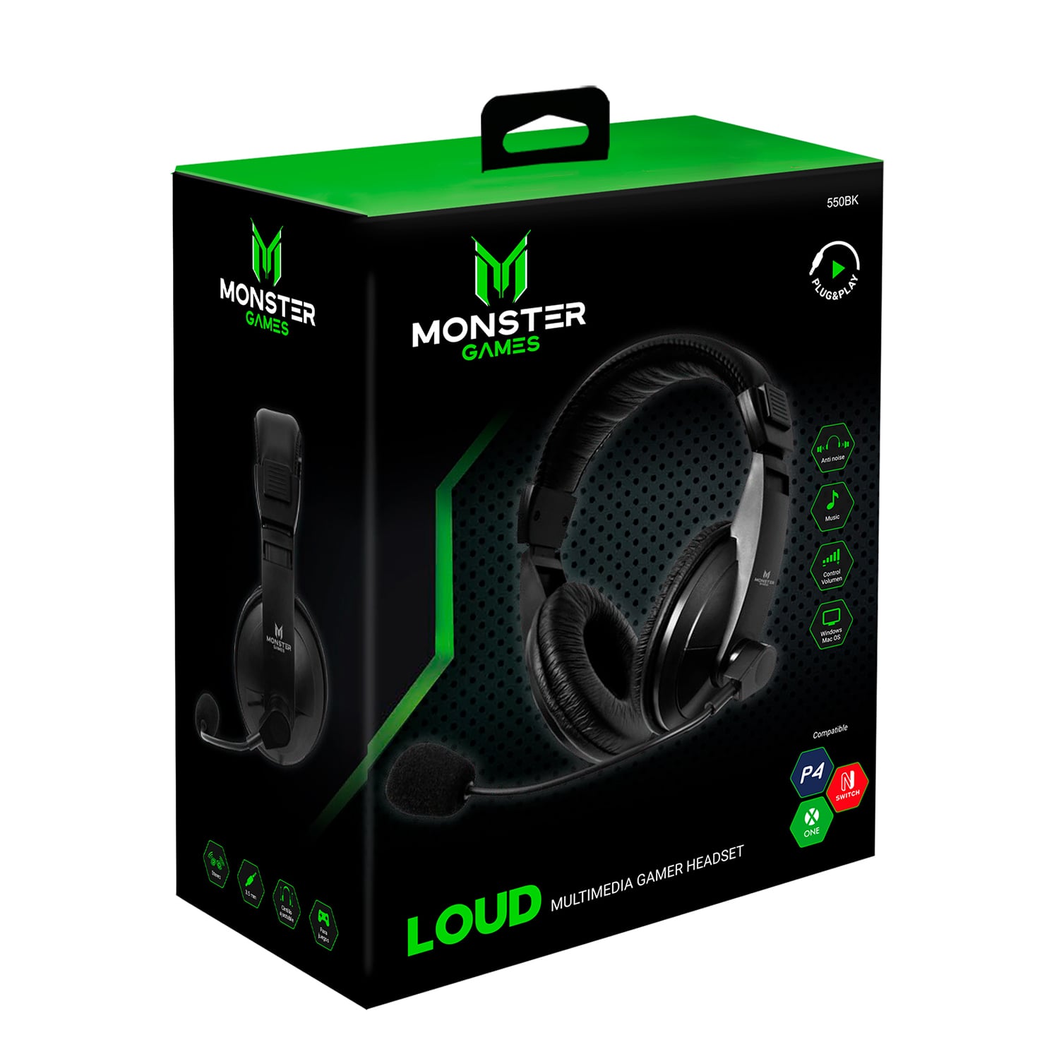 AUDÍFONOS GAMER MONSTER GAMES HEADSET 550BK LOUD NEGRO - 3