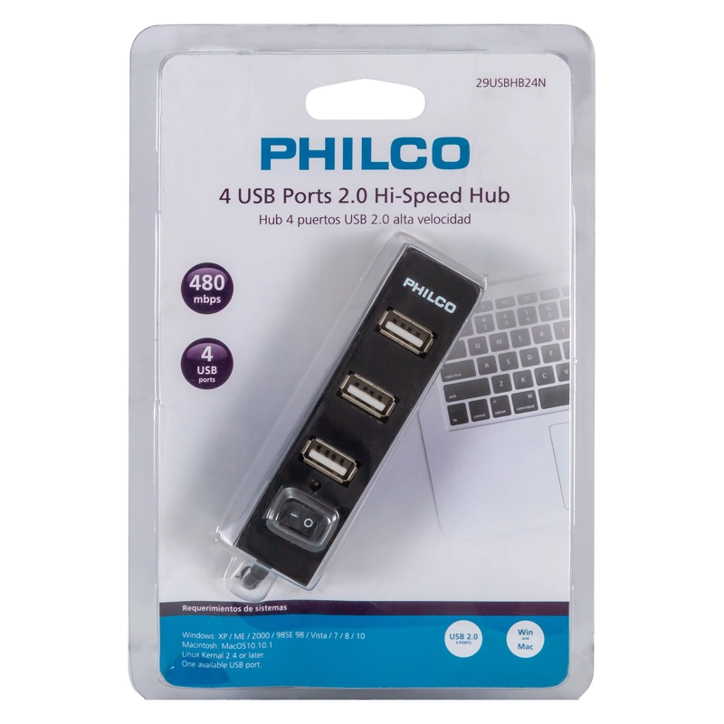 HUB PHILCO USB 2.0 4 PUERTOS NEGRO - 2