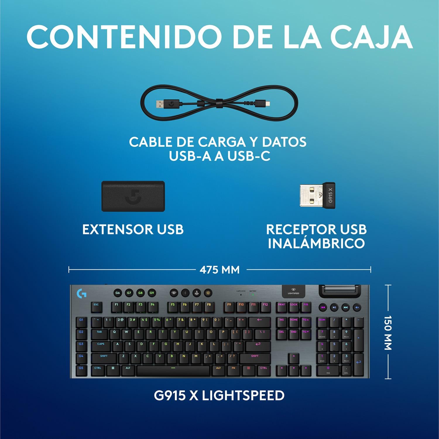 TECLADO INALAMBRICO LOGITECH G915 X LIGHTSPEED NEGRO US - 10