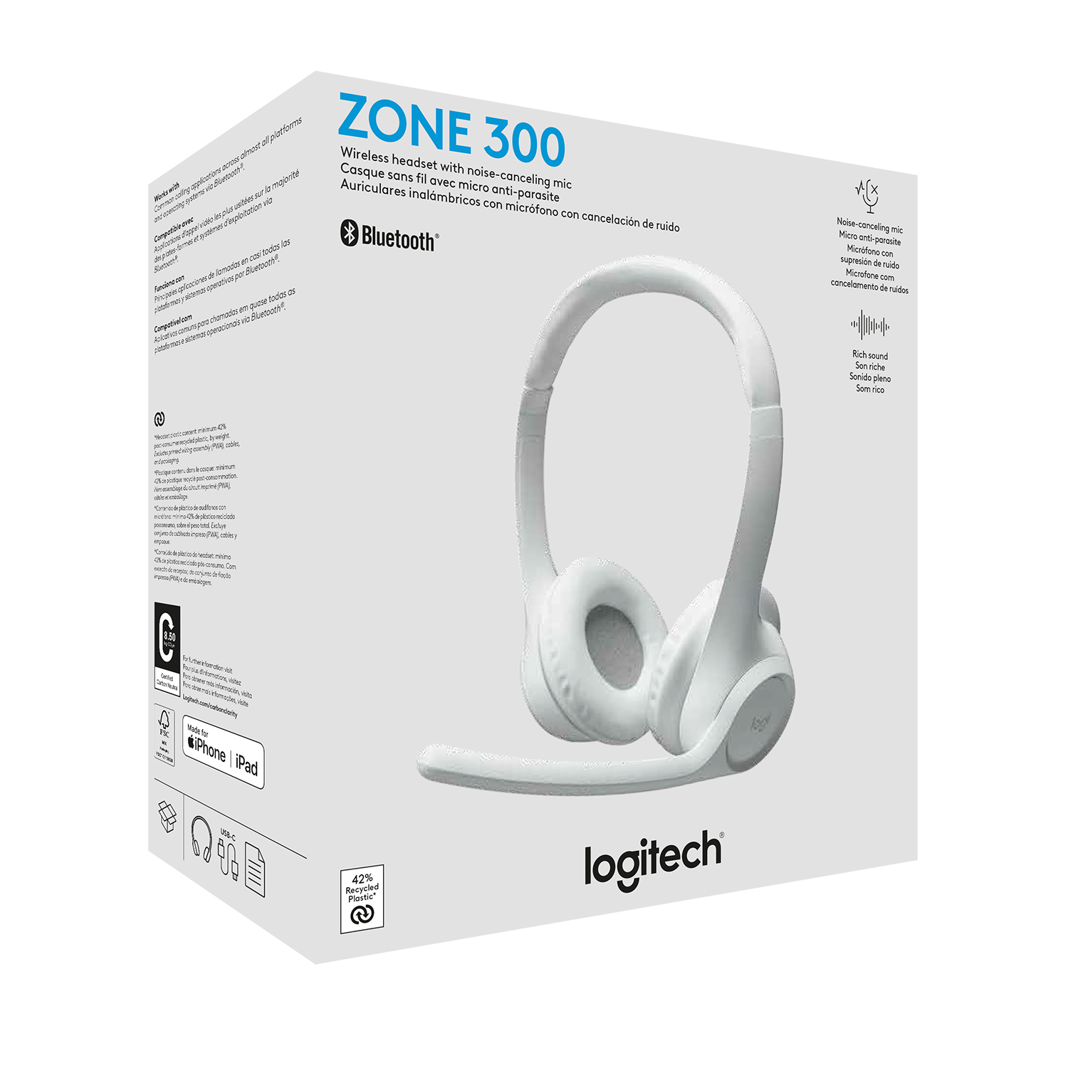 AUDIFONOS LOGITECH, ZONE 300 WHITE - 4