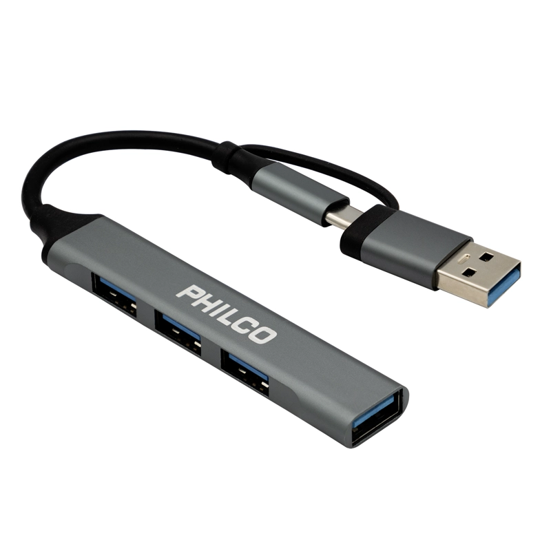 HUB 4 EN 1 TIPO C A USB COLOR PLATEADO - 2
