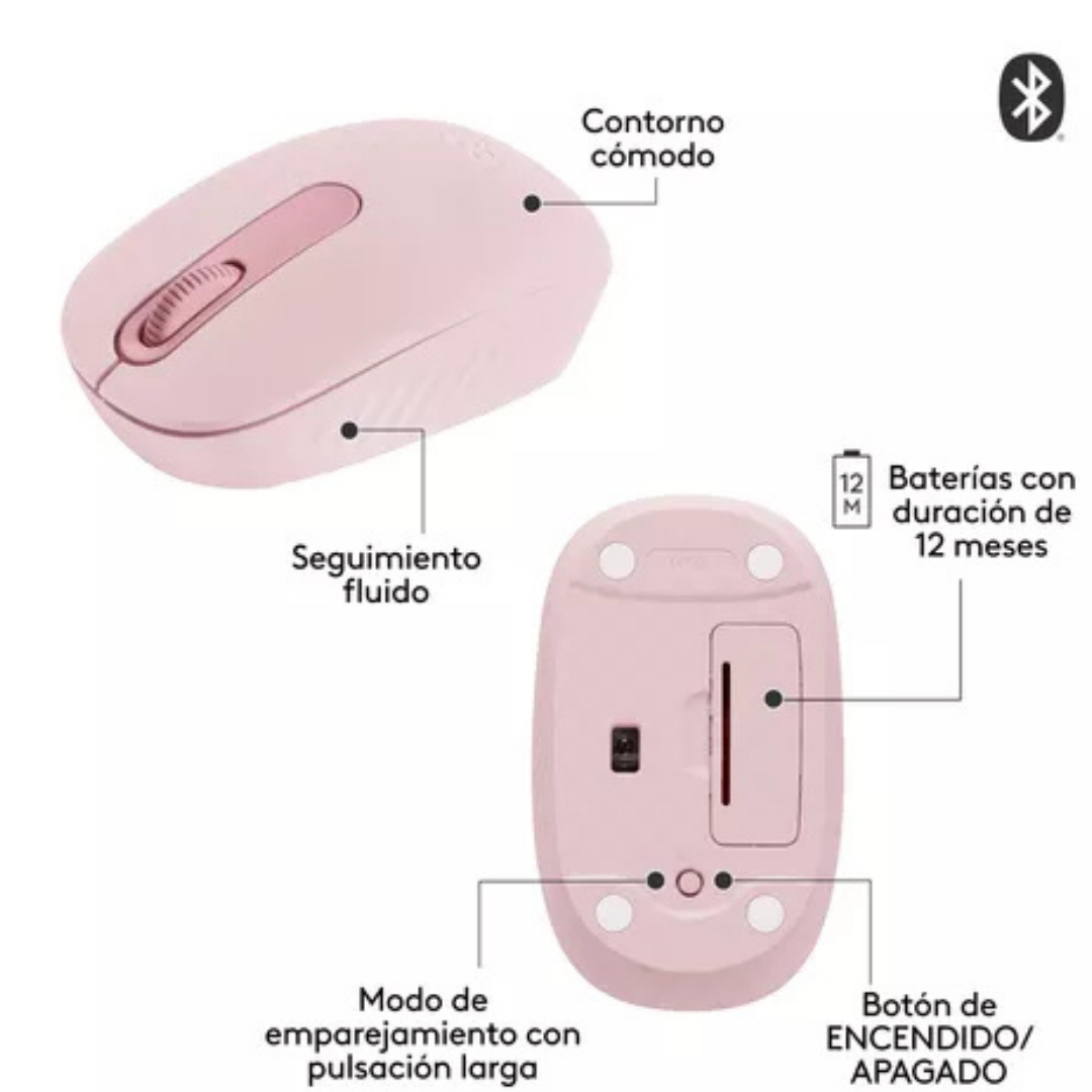 MOUSE INALAMBRICO BLUETOOTH LOGITECH M196 ROSA - 3