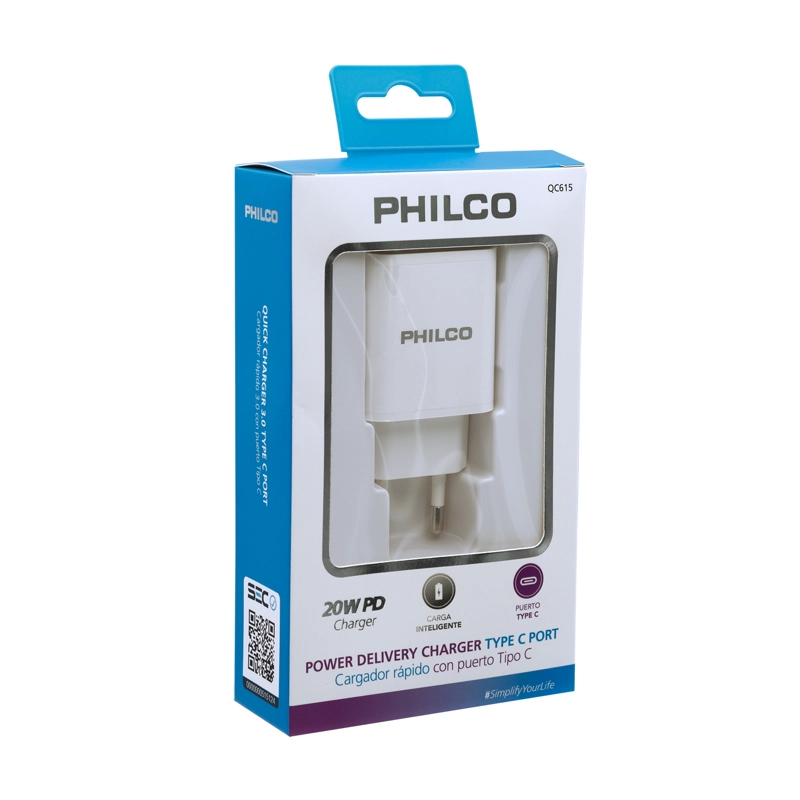 CARGADOR DE PARED QC3.0 C/PUERTO TIPO C SIN CABLE 20W PHILCO - 5