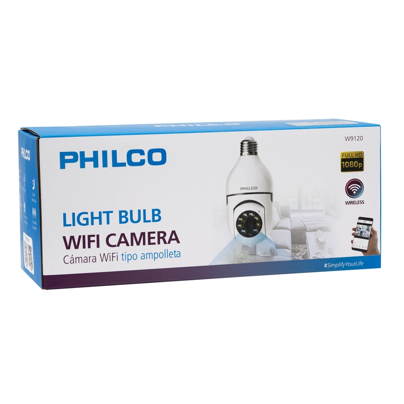 CAMARA SEGURIDAD CCTV WIFI TIPO AMPOLLETA 2MP W9120, PHILCO COLOR BLANCO OPEN BOX - 1