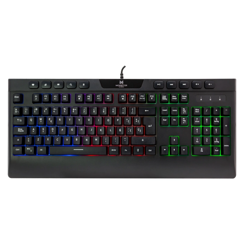 TECLADO GAMER MONSTER INCEPTION QWERTY COLOR NEGRO CON LUZ MULTICOLOR OPEN BOX - 2