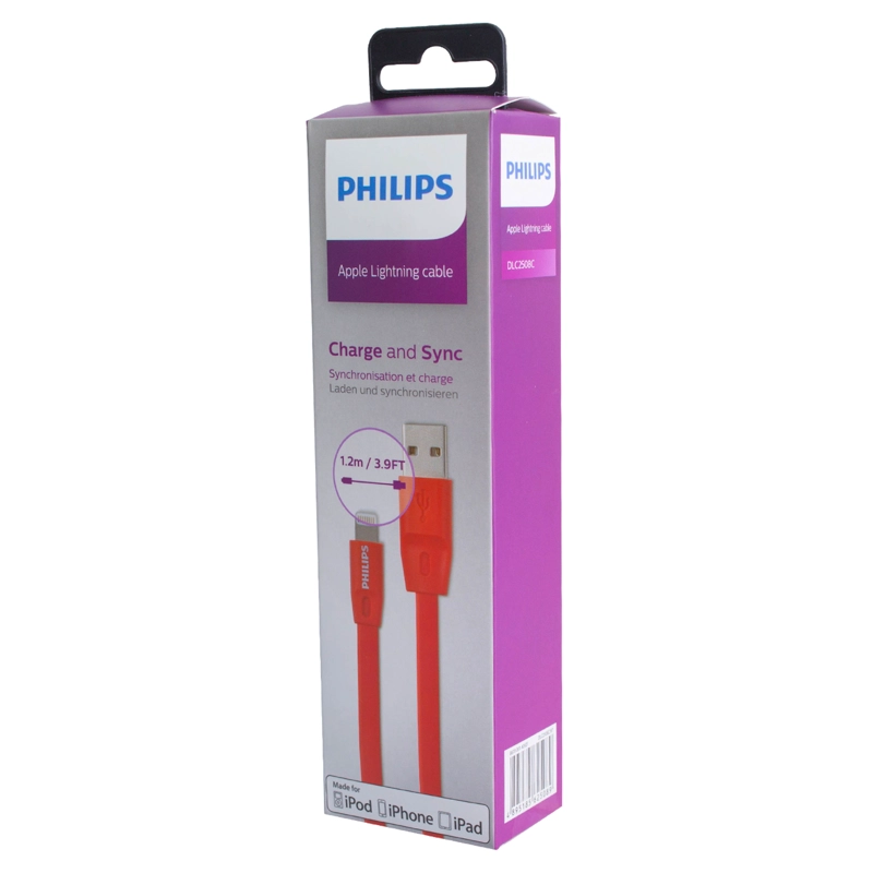CABLE PHILIPS DLC2518C MICRO-USB 1.2 MTS ROJO PLANO OPEN BOX - 4
