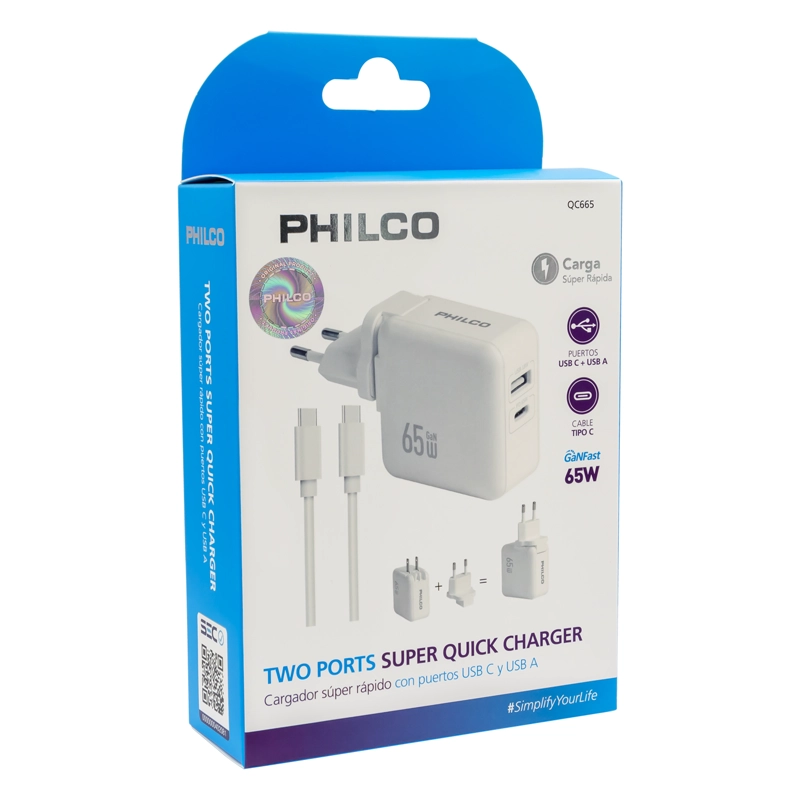 CARGADOR DE PARED SUPER RAPIDO 65W USB A Y TIPO C OPEN BOX - 6
