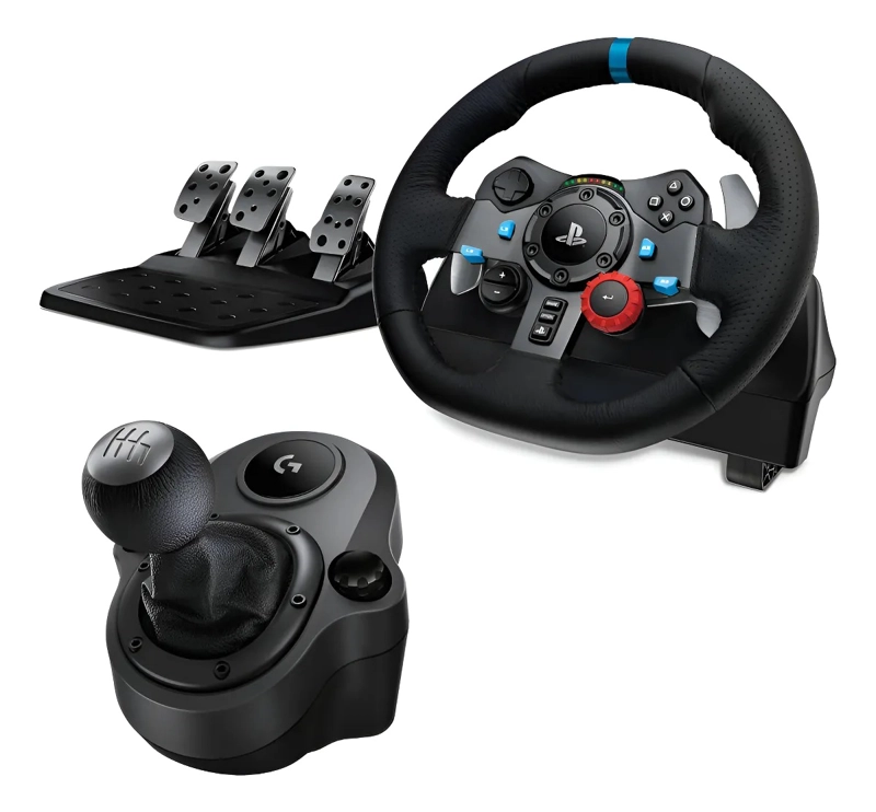 KIT VOLANTE NEGRO CON PEDALES Y PALANCA LOGITECH COM01 - 1