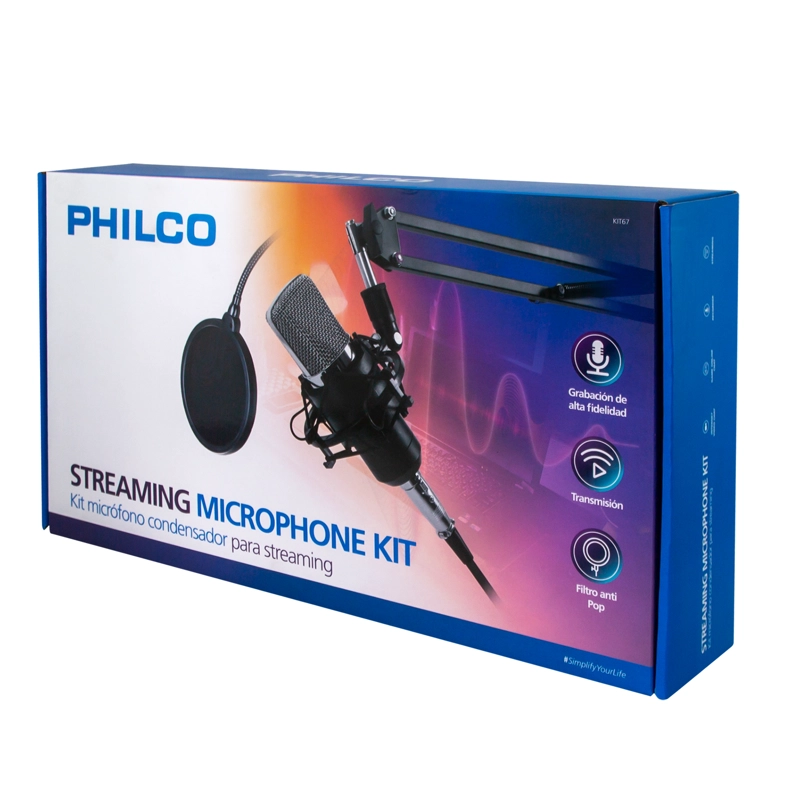 KIT STUDIO MICROPHONE CON SOPORTE / ANTIPOP / STAND PHILCO OPEN BOX - 1